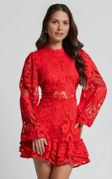 Elegant Lace Mini Dress with Long Sleeves for Women