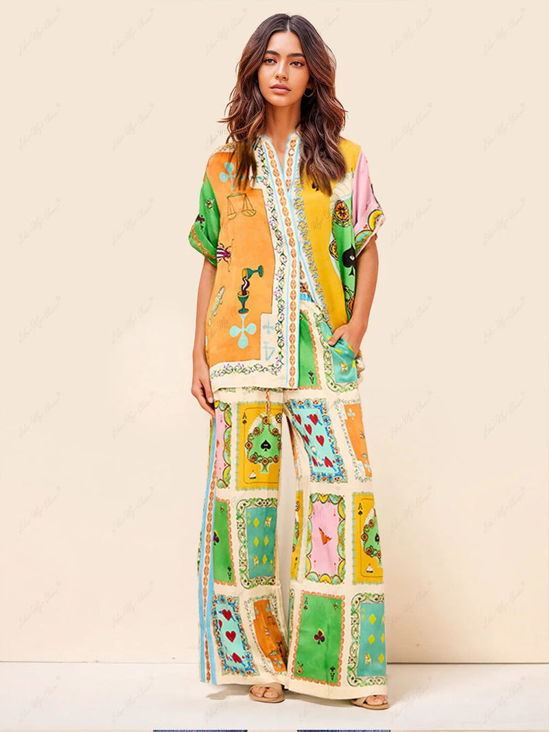 Elegant Two-Piece Shirt and Pants Set with Relaxed Fit for Women