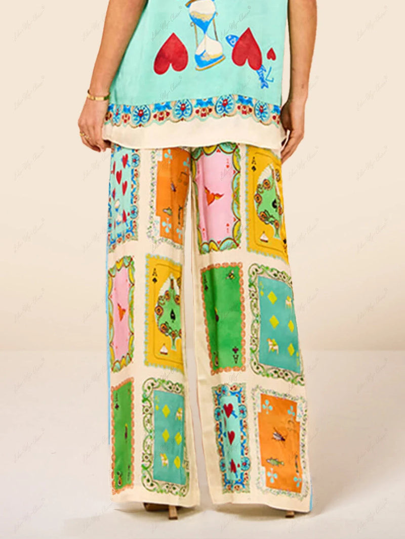 Chic Short-Sleeve Two-Piece Set with Elegant Print for Women