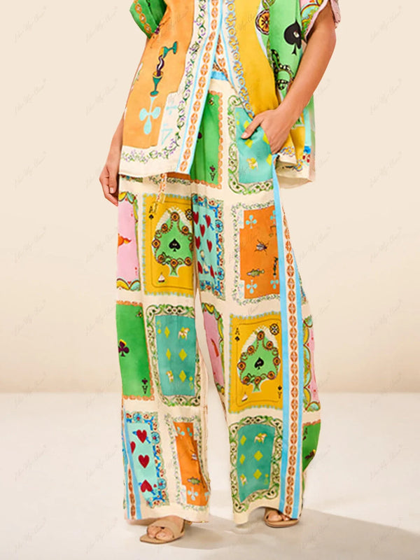 Chic Short-Sleeve Two-Piece Set with Elegant Print for Women