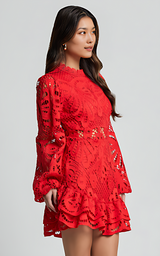 Elegant Lace Mini Dress with Long Sleeves for Women