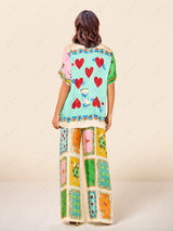 Chic Short-Sleeve Two-Piece Set with Elegant Print for Women