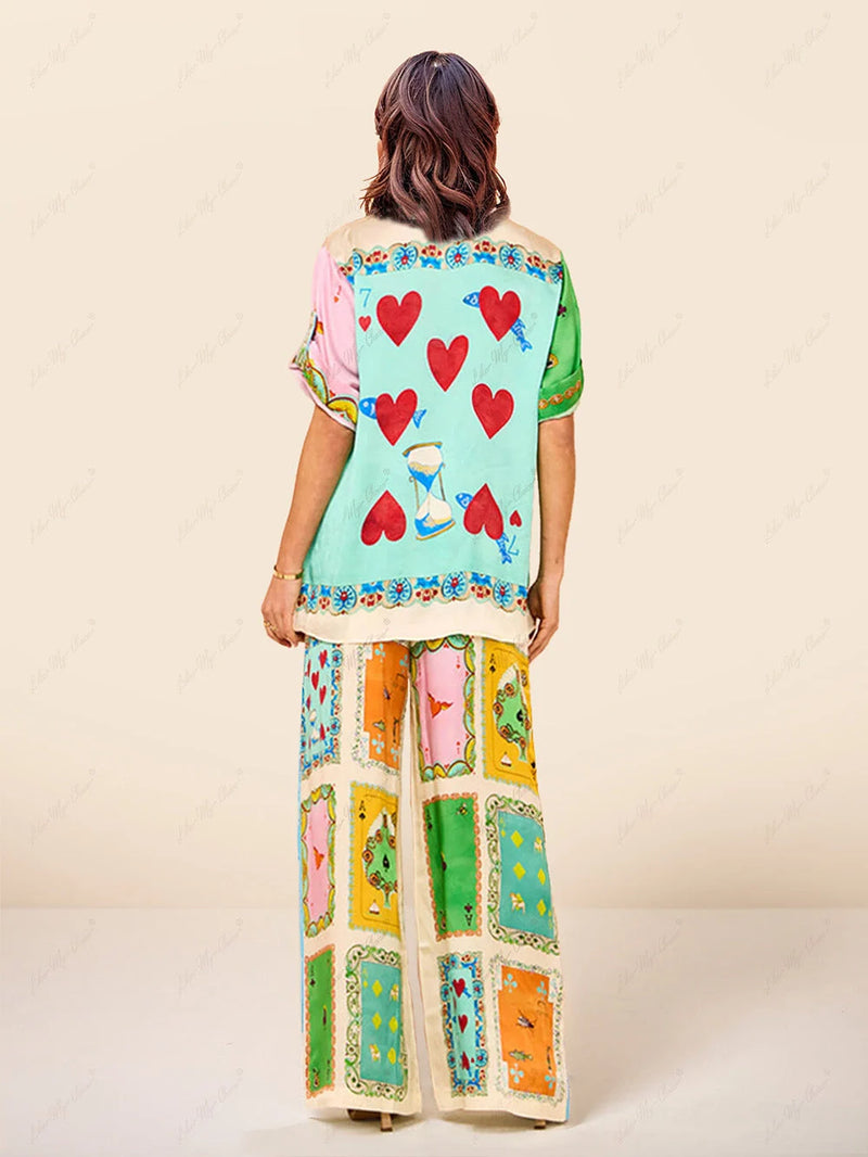 Chic Short-Sleeve Two-Piece Set with Elegant Print for Women