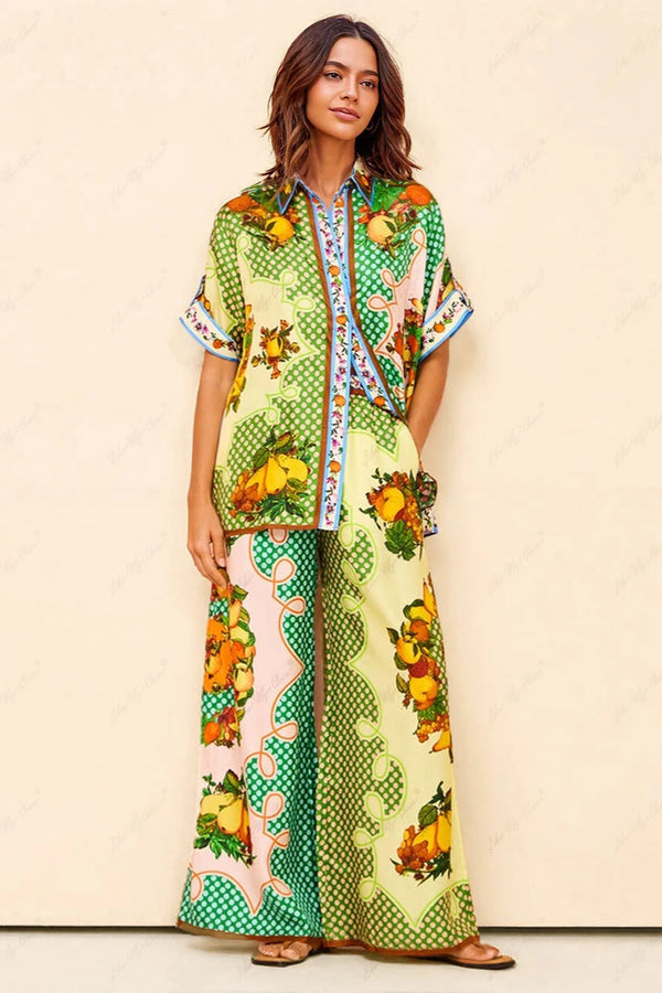 Elegant Two-Piece Shirt and Pants Set with Relaxed Fit for Women