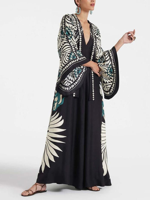 Bloemenprint Maxi Jurk met Opstaande Kraag en Strikbanden – Losse Pasvorm voor Dames, Perfect voor Zomer en Feestjes 1