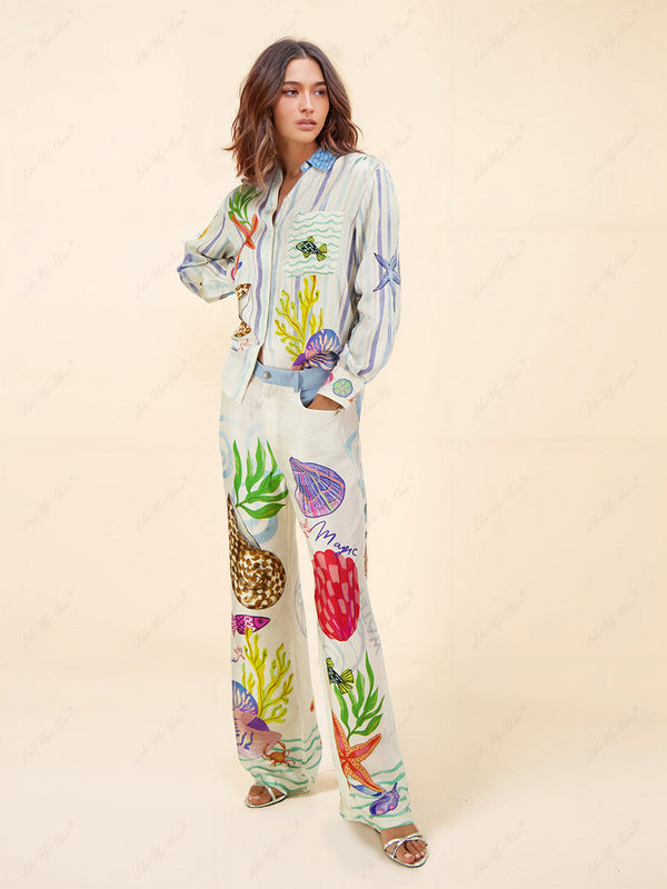 Blouse Dames met Vrolijke Zeesterrenprint – Zomer Katoenen Casual Blouse in Multicolor 1