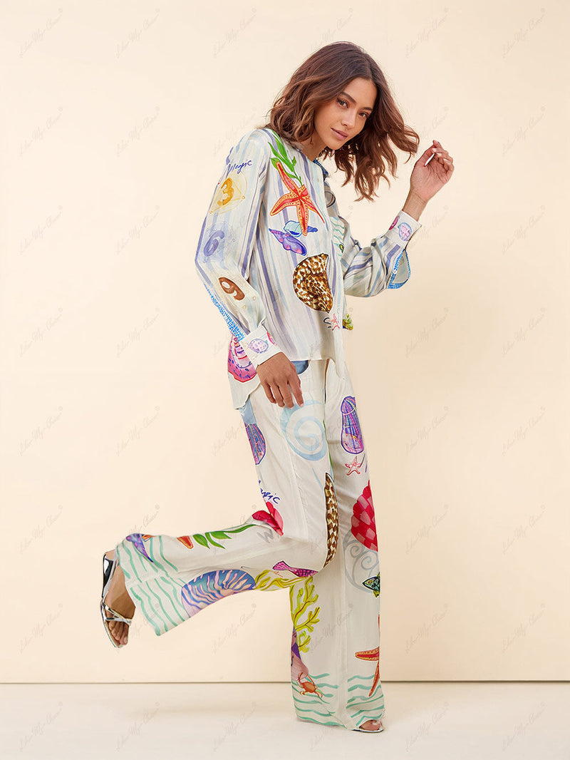 Blouse Dames met Vrolijke Zeesterrenprint – Zomer Katoenen Casual Blouse in Multicolor 4