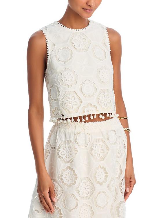 Bohemian Lace Tank Top en Rok Set voor Dames - Elegante Zomer Outfit met Franje en Keyhole Rug 2