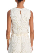 Bohemian Lace Tank Top en Rok Set voor Dames - Elegante Zomer Outfit met Franje en Keyhole Rug 3