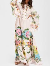 Bohemian Floral Maxi Dress with Long Sleeves for Women