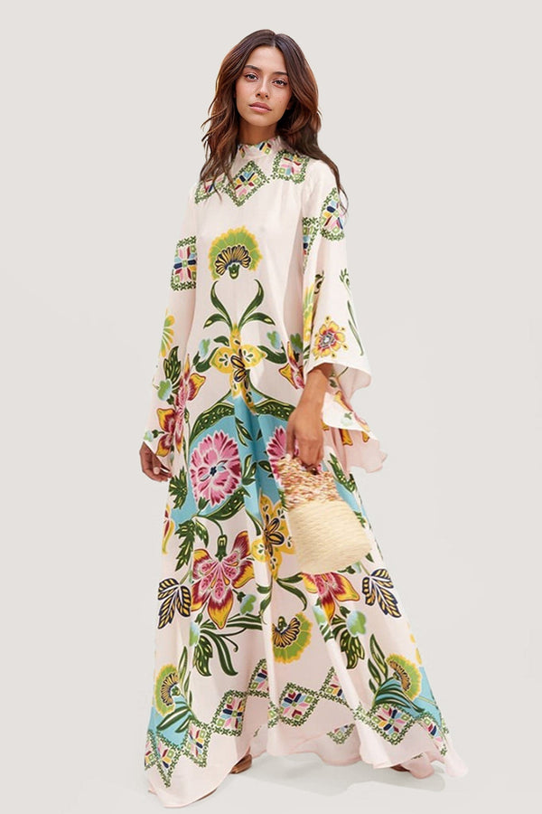 Bohemian Maxi Jurk met Bloemenprint en Lange Mouwen
