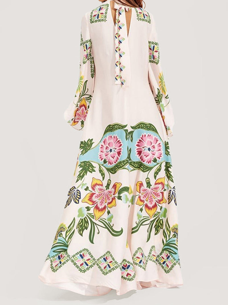 Bohemian Floral Maxi Dress with Long Sleeves for Women