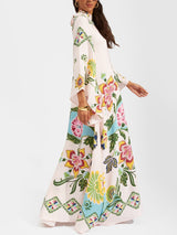 Bohemian Floral Maxi Dress with Long Sleeves for Women
