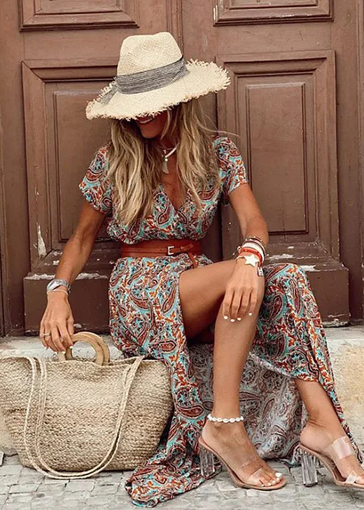 Bohemian Maxi Jurk voor Dames met Vloeiend Design en Verzamelde Taille – Ideaal voor Zomer en Lange Jurken 6