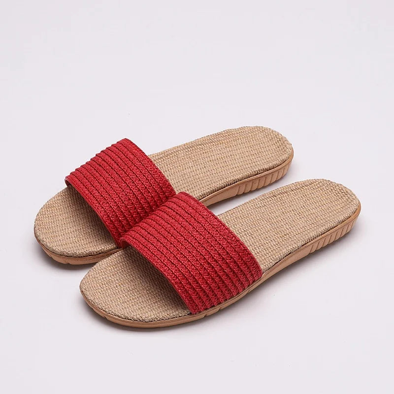 Comfortabele Antislip Slippers Dames en Heren van Linnen en Riet - Ademend voor Binnengebruik 1