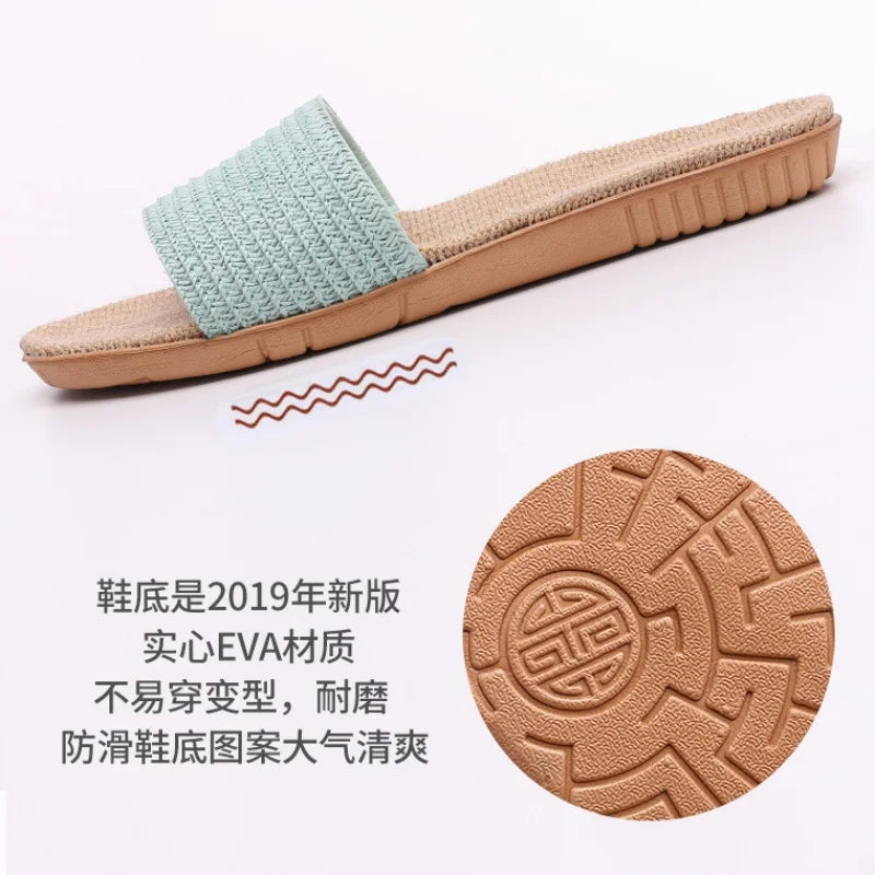 Comfortabele Antislip Slippers Dames en Heren van Linnen en Riet - Ademend voor Binnengebruik 2