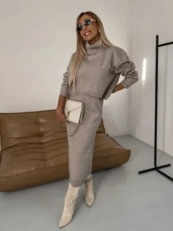 Elegant Layered Skirt and Sweater Set for Women