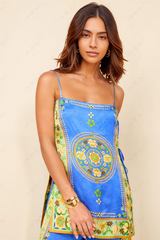 Elegante Camisole en Wijde Broek Set met Mosaïekpatroon – Ademend en Zijdezacht voor Dagelijkse en Avondkleding 0