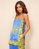 Elegante Camisole en Wijde Broek Set met Mosaïekpatroon – Ademend en Zijdezacht voor Dagelijkse en Avondkleding 1