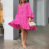 Elegante Lange Dames Jurk met Ballonmouwen en Kantdetails voor Zomer - Lichtgewicht en Relaxte Pasvorm 3
