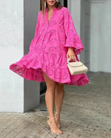 Elegante Lange Dames Jurk met Ballonmouwen en Kantdetails voor Zomer - Lichtgewicht en Relaxte Pasvorm 6