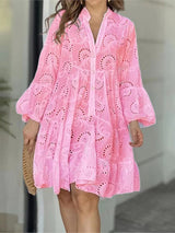 Elegante Lange Dames Jurk met Ballonmouwen en Kantdetails voor Zomer - Lichtgewicht en Relaxte Pasvorm 7