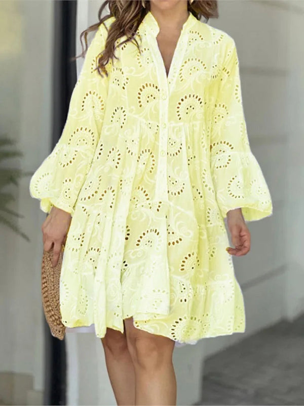 Elegante Lange Dames Jurk met Ballonmouwen en Kantdetails voor Zomer - Lichtgewicht en Relaxte Pasvorm 9