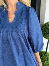 Elegante Midi Jurk Dames met Bloemenborduursel en Ballonmouwen - Luchtige Midi Jurk met Lange Mouwen voor Zomergelegenheden 5