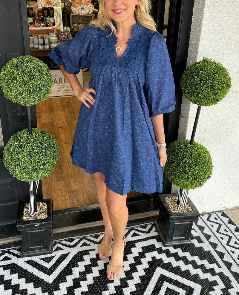 Elegante Midi Jurk Dames met Bloemenborduursel en Ballonmouwen - Luchtige Midi Jurk met Lange Mouwen voor Zomergelegenheden 6