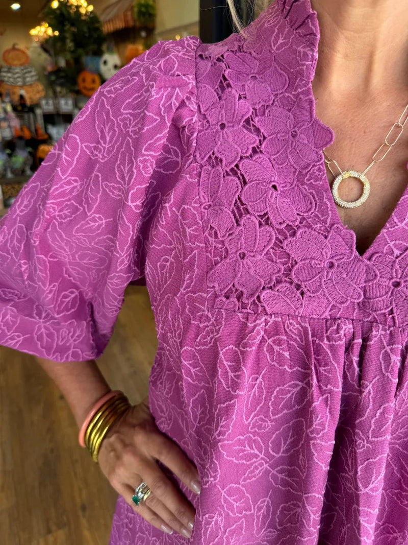 Elegante Midi Jurk Dames met Bloemenborduursel en Ballonmouwen - Luchtige Midi Jurk met Lange Mouwen voor Zomergelegenheden 7