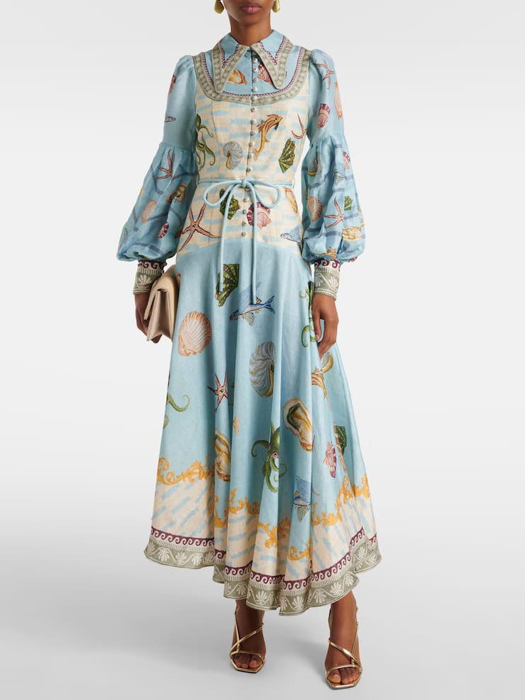 Elegante Midi Jurk Dames met Diepzee Bloemenprint en Enkele Knopen – Zomerjurk voor Feesten en Casual Gelegenheden 1