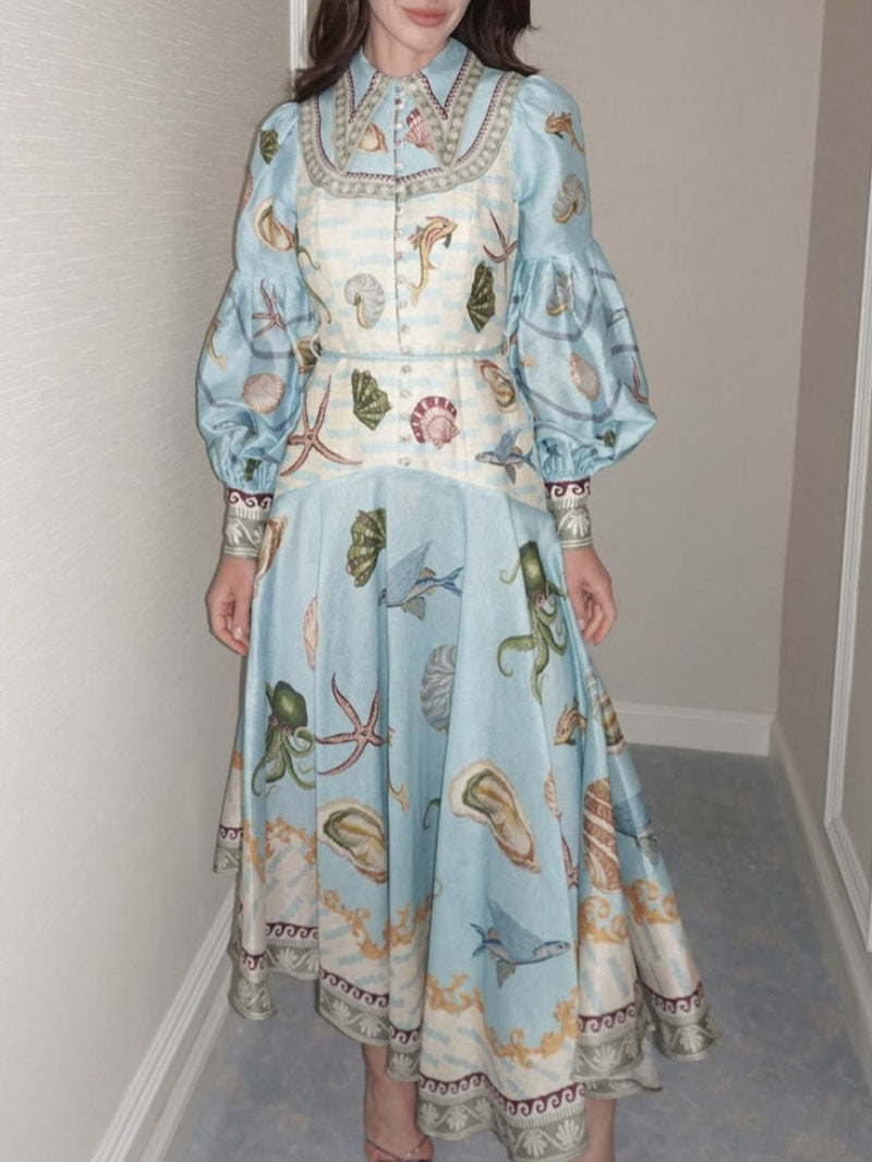Elegante Midi Jurk Dames met Diepzee Bloemenprint en Enkele Knopen – Zomerjurk voor Feesten en Casual Gelegenheden 2