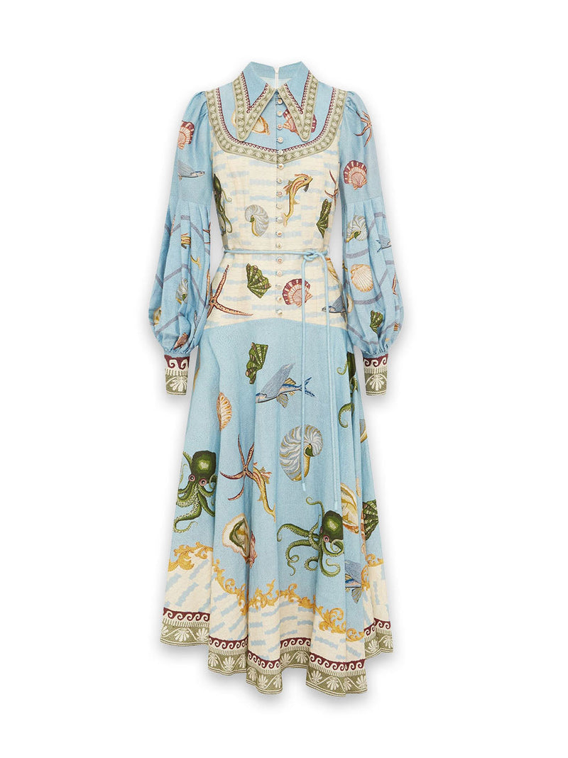 Elegante Midi Jurk Dames met Diepzee Bloemenprint en Enkele Knopen – Zomerjurk voor Feesten en Casual Gelegenheden 3