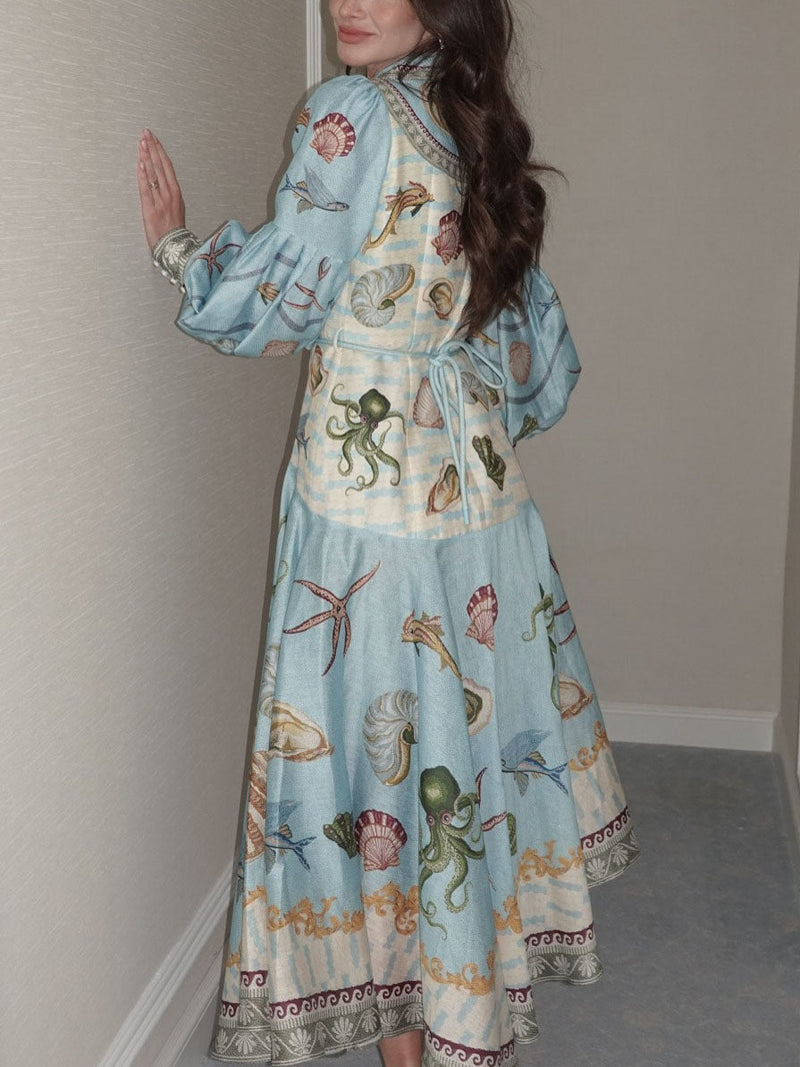 Elegante Midi Jurk Dames met Diepzee Bloemenprint en Enkele Knopen – Zomerjurk voor Feesten en Casual Gelegenheden 4