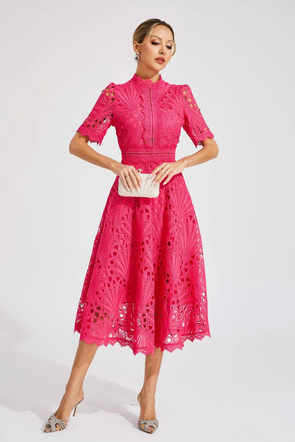 Elegante Midi Jurk Dames met Kant en Scoop Halslijn voor Bruiloft en Feestelijke Gelegenheden 0