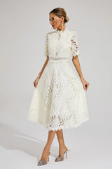 Elegante Midi Jurk Dames met Kant en Scoop Halslijn voor Bruiloft en Feestelijke Gelegenheden 1