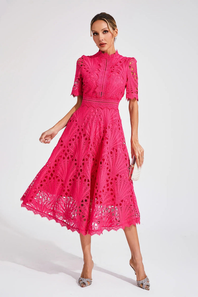 Elegante Midi Jurk Dames met Kant en Scoop Halslijn voor Bruiloft en Feestelijke Gelegenheden 2