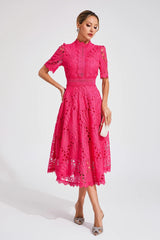 Elegante Midi Jurk Dames met Kant en Scoop Halslijn voor Bruiloft en Feestelijke Gelegenheden 3