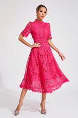 Elegante Midi Jurk Dames met Kant en Scoop Halslijn voor Bruiloft en Feestelijke Gelegenheden 4