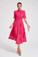 Elegante Midi Jurk Dames met Kant en Scoop Halslijn voor Bruiloft en Feestelijke Gelegenheden 5