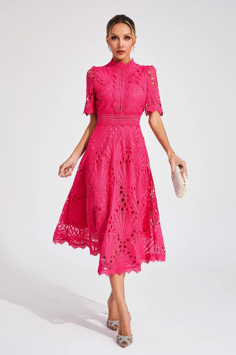Elegante Midi Jurk Dames met Kant en Scoop Halslijn voor Bruiloft en Feestelijke Gelegenheden 5