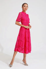 Elegante Midi Jurk Dames met Kant en Scoop Halslijn voor Bruiloft en Feestelijke Gelegenheden 6