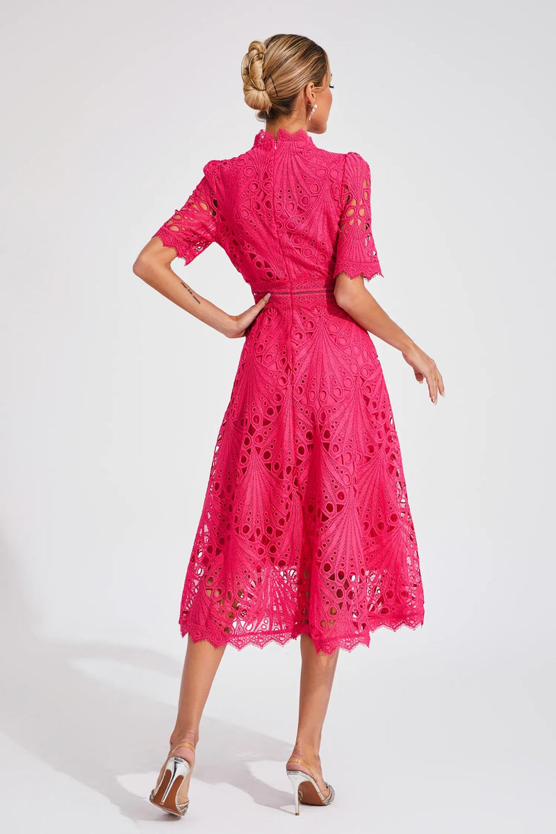 Elegante Midi Jurk Dames met Kant en Scoop Halslijn voor Bruiloft en Feestelijke Gelegenheden 7
