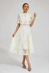 Elegante Midi Jurk Dames met Kant en Scoop Halslijn voor Bruiloft en Feestelijke Gelegenheden 9