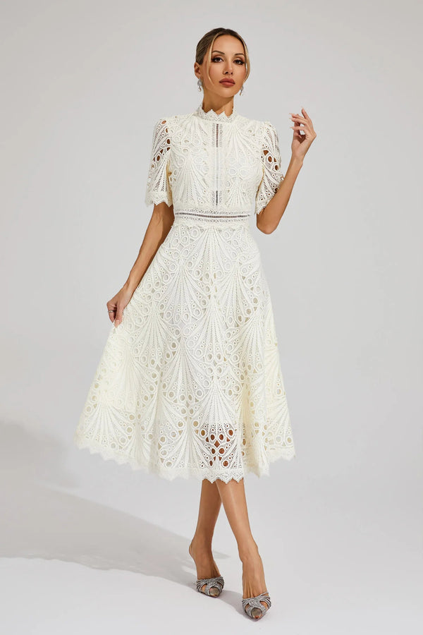 Elegante Midi Jurk Dames met Kant en Scoop Halslijn voor Bruiloft en Feestelijke Gelegenheden 9