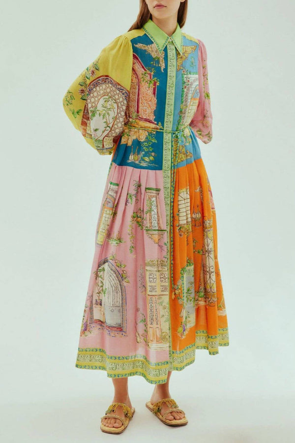 Chic Midi Dress with Vibrant Garden Print
