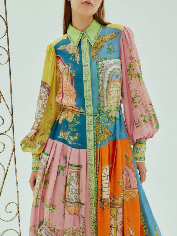 Chic Midi Dress with Vibrant Garden Print