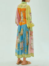 Chic Midi Dress with Vibrant Garden Print