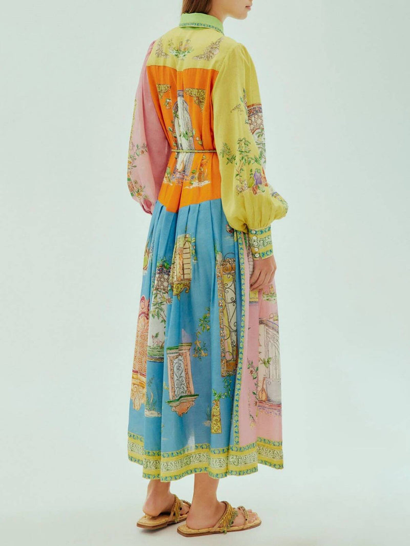 Chic Midi Dress with Vibrant Garden Print