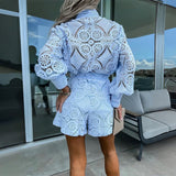 Elegante Twee-delige Lace Set voor Vrouwen – Hoge Taille Shorts en Blouse in Wit voor Bruiloften en Avondfeesten 8